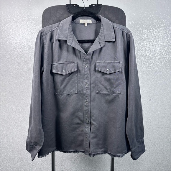 Side Stitch Tops - Side Stitch Women’s Front Button Down Gray Blouse Size S